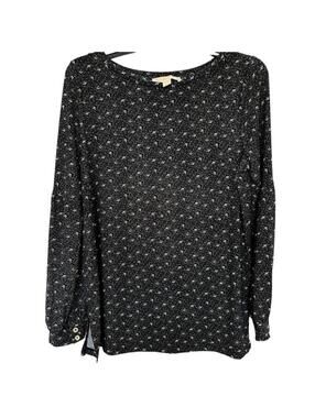 Michael Kors Top Womens SZ M Black White Print round neck pull over tunic 1559.4